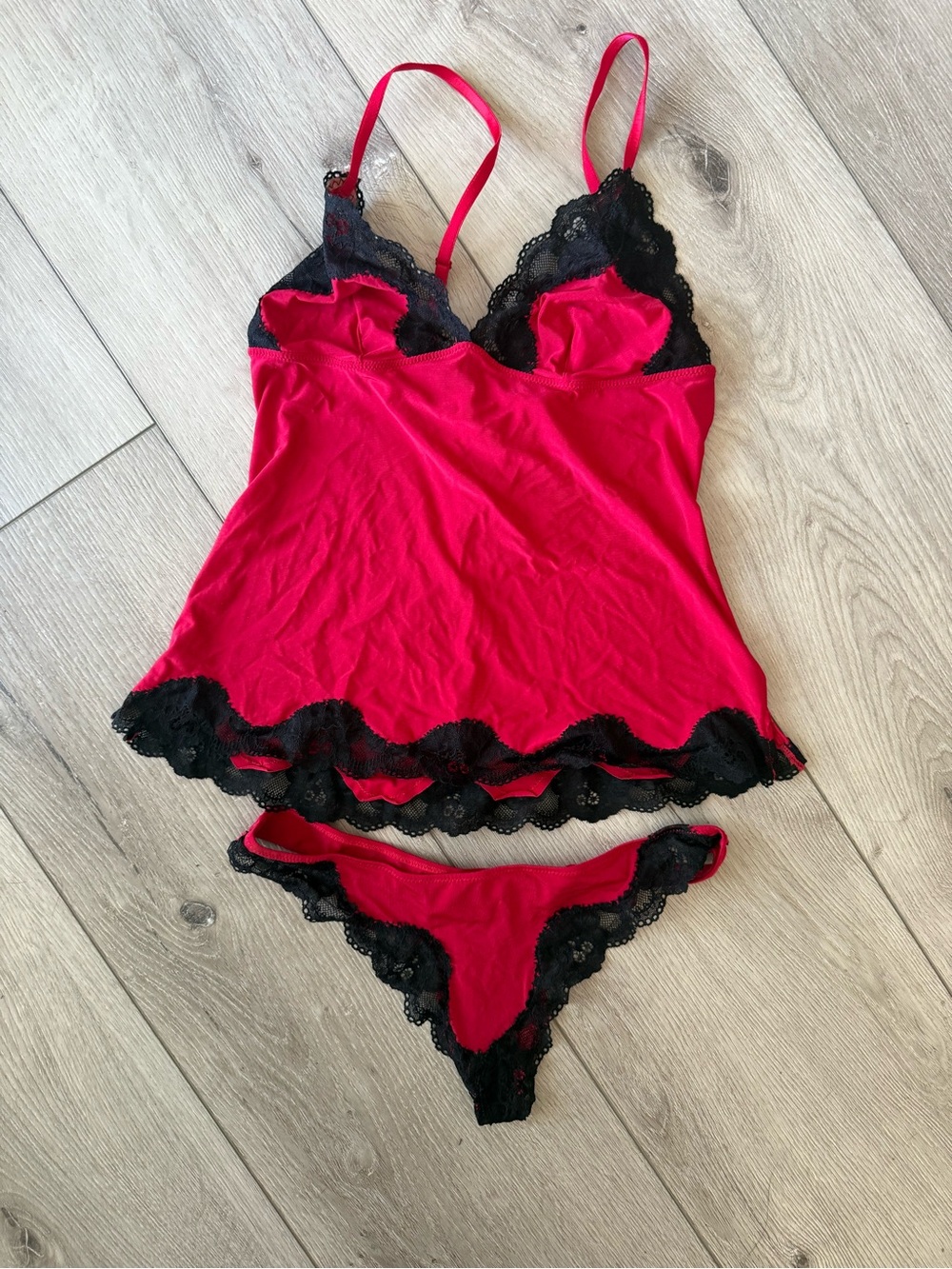 Jezebel Red Camisole & Thong with Black Lace Trim